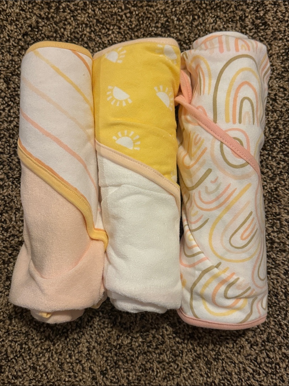 Soft Pastel Baby Hooded Towels - Set of 3 (Pink, Yellow, Cream)